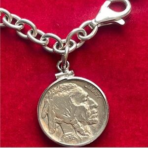 Silver charm bracelet with Indian head coin